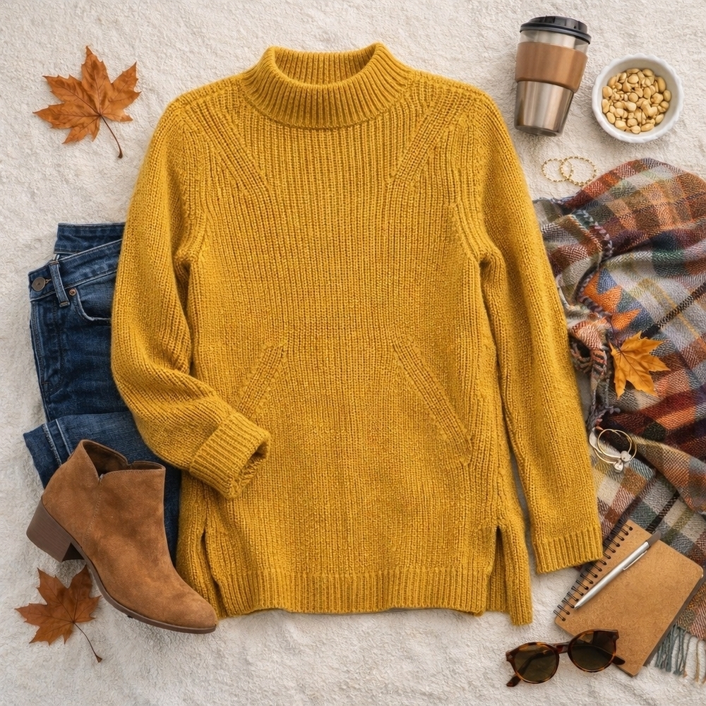 Talbots Mustard Yellow Women's Mockneck Sweater. Long Sleeve Medweight. Ladies M